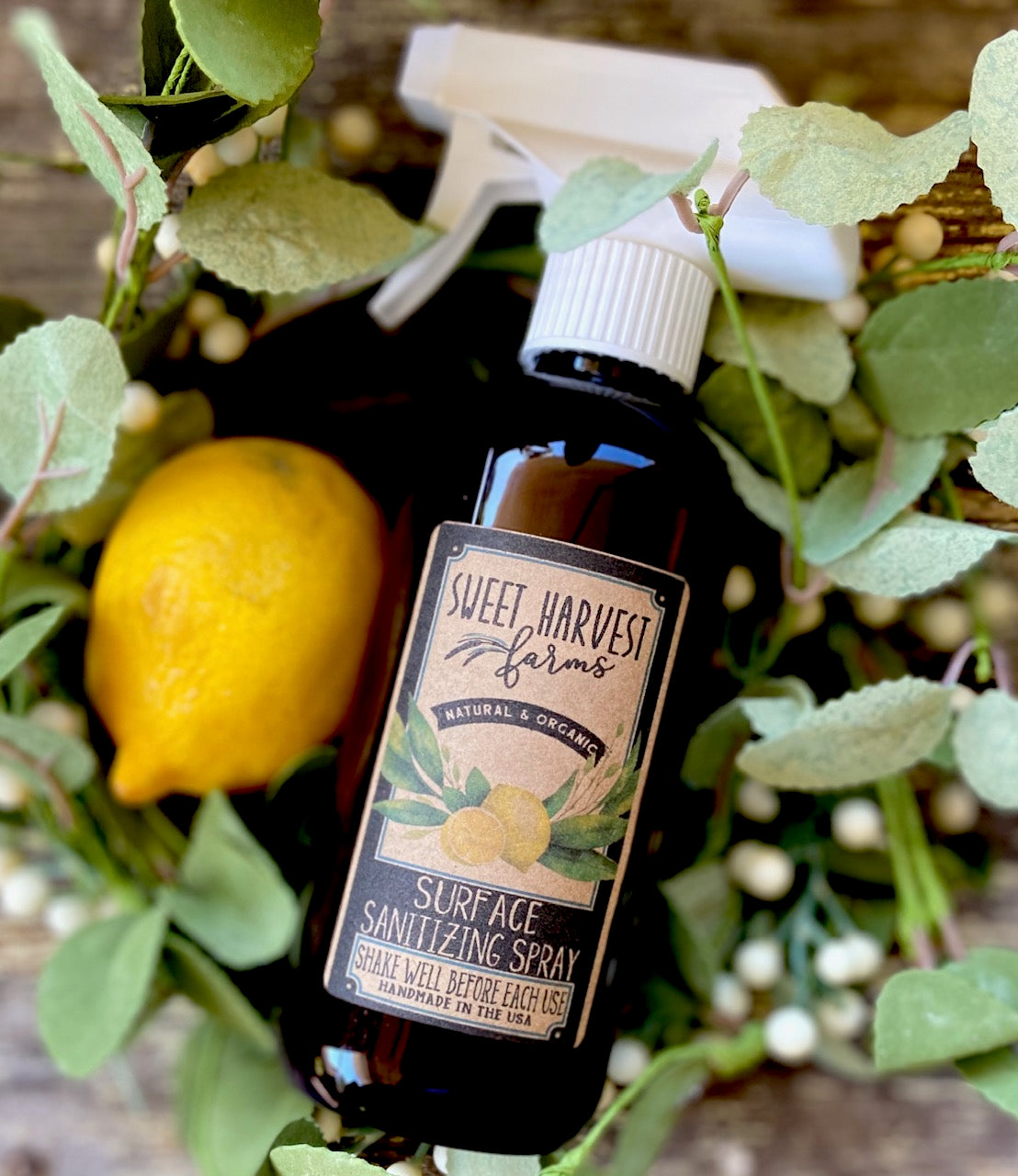 Sweet Harvest Farms sanitizing surface spray is organic and natural, easy to use on surfaces that may be contamintated. This surface spray cleans as well as disinfects. This surface spray contains our aromatic signature scent so it smells amazing!