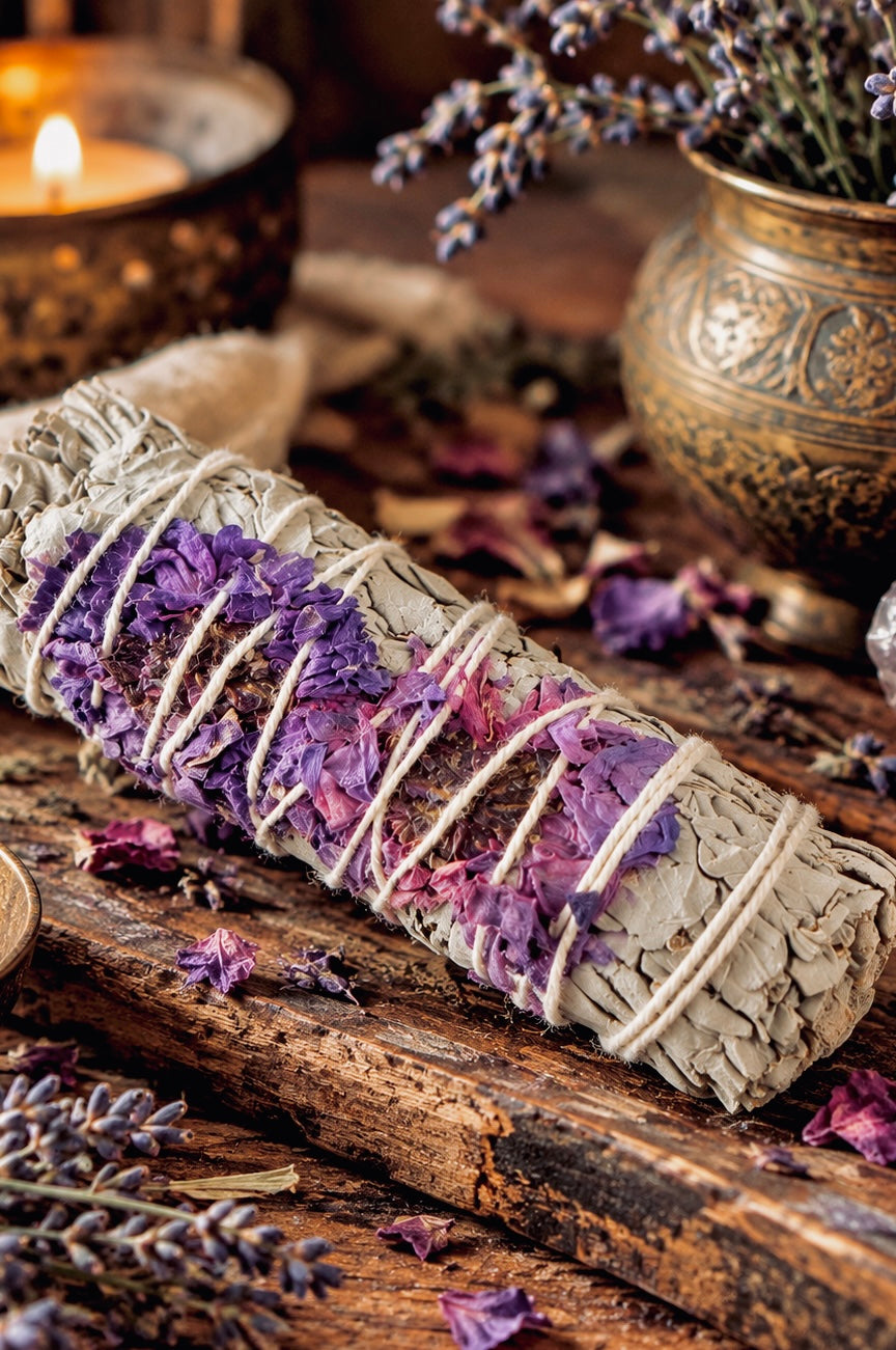 White Sage & Statice Smudge Stick | Peace, Remembrance & Renewal