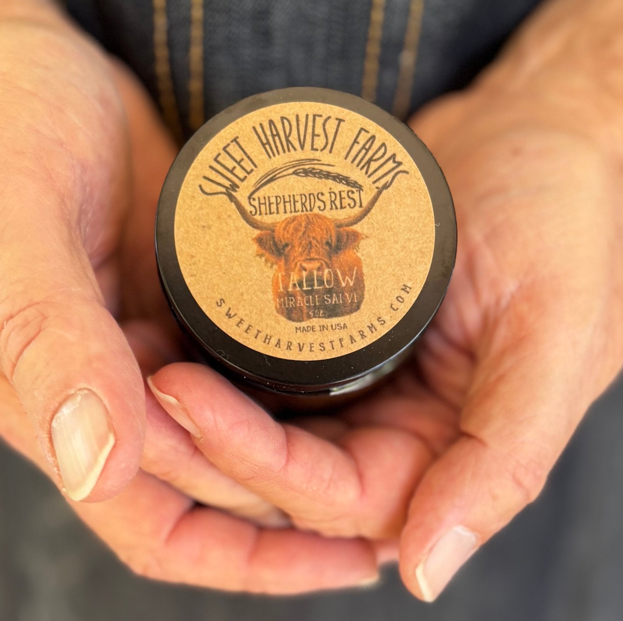 Organic Handmade Shepherds Rest Tallow Salve - Grass - Fed/Grass Finished – Deeply Inspired Restorative Skin Nutrition - Sweet Harvest FarmsShepherds Rest Tallow Miracle SalveSweet Harvest Farms