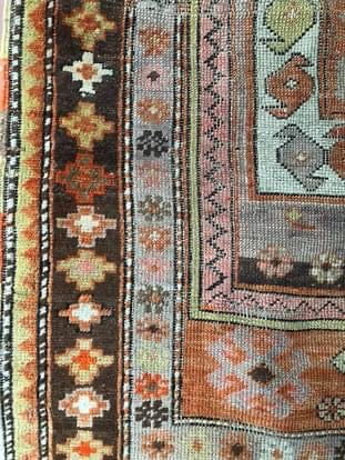 this antique rug is hand knotted & made of wool. Colors are still vibrant! It is referred to as a Hamadan ( or Hamedan) named after what is thought to be one of the the oldest cities in Iran ( Persia) & is a major city west of Tehran.