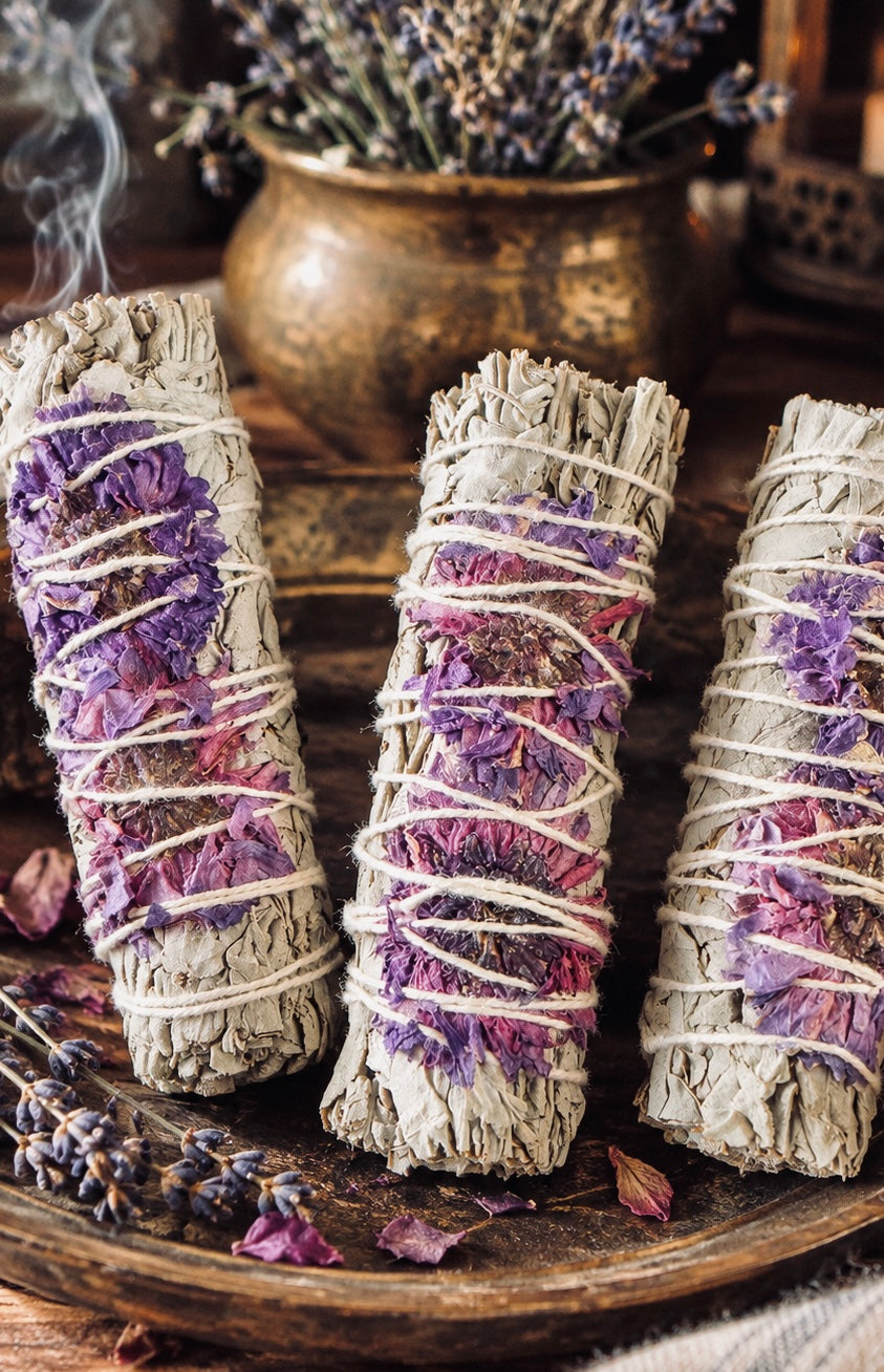 White Sage & Statice Smudge Stick | Peace, Remembrance & Renewal
