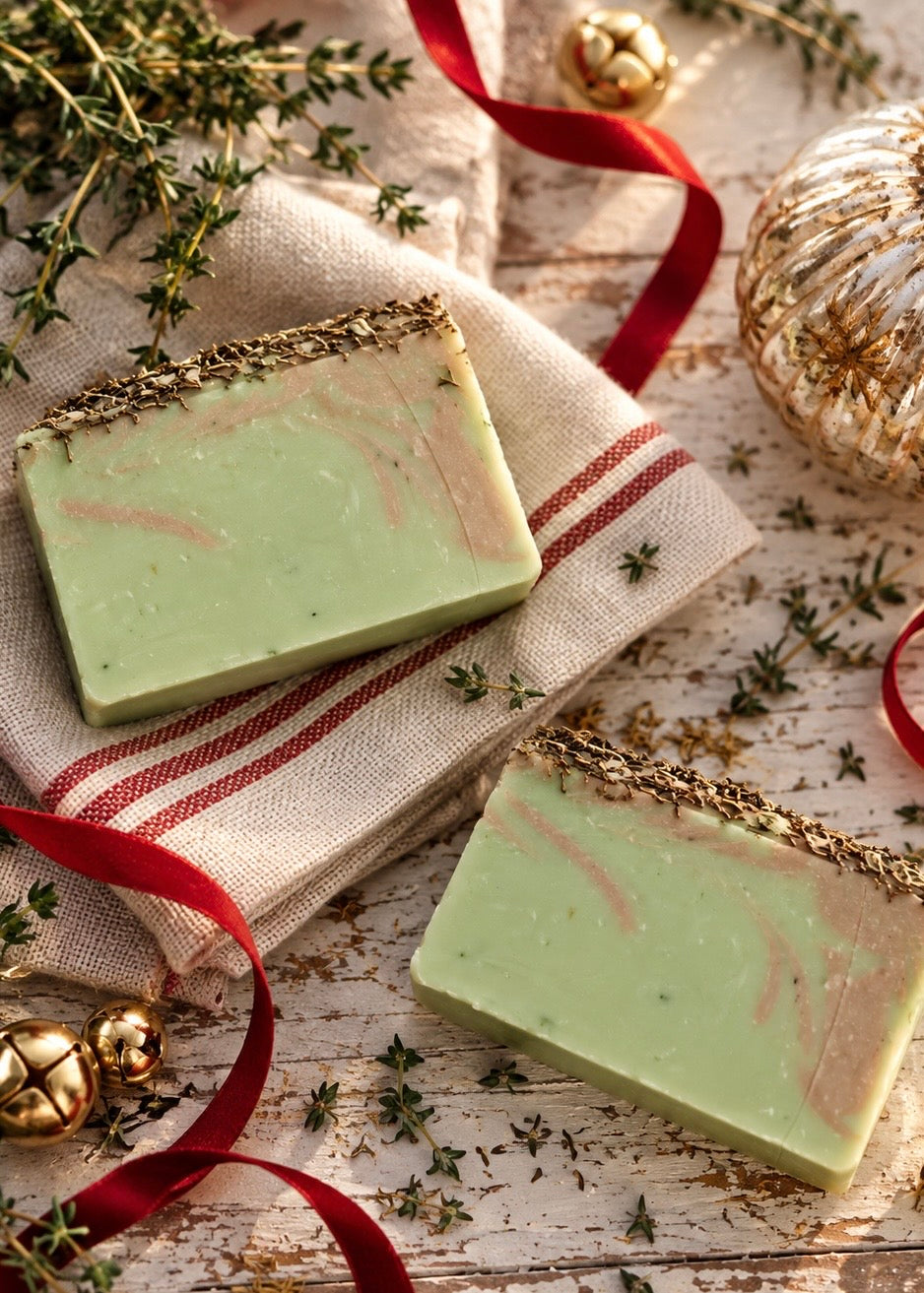 Savon artisanal biologique Noël au Thym – Terreux, Chaleureux & Herbacé | Sweet Harvest Farms