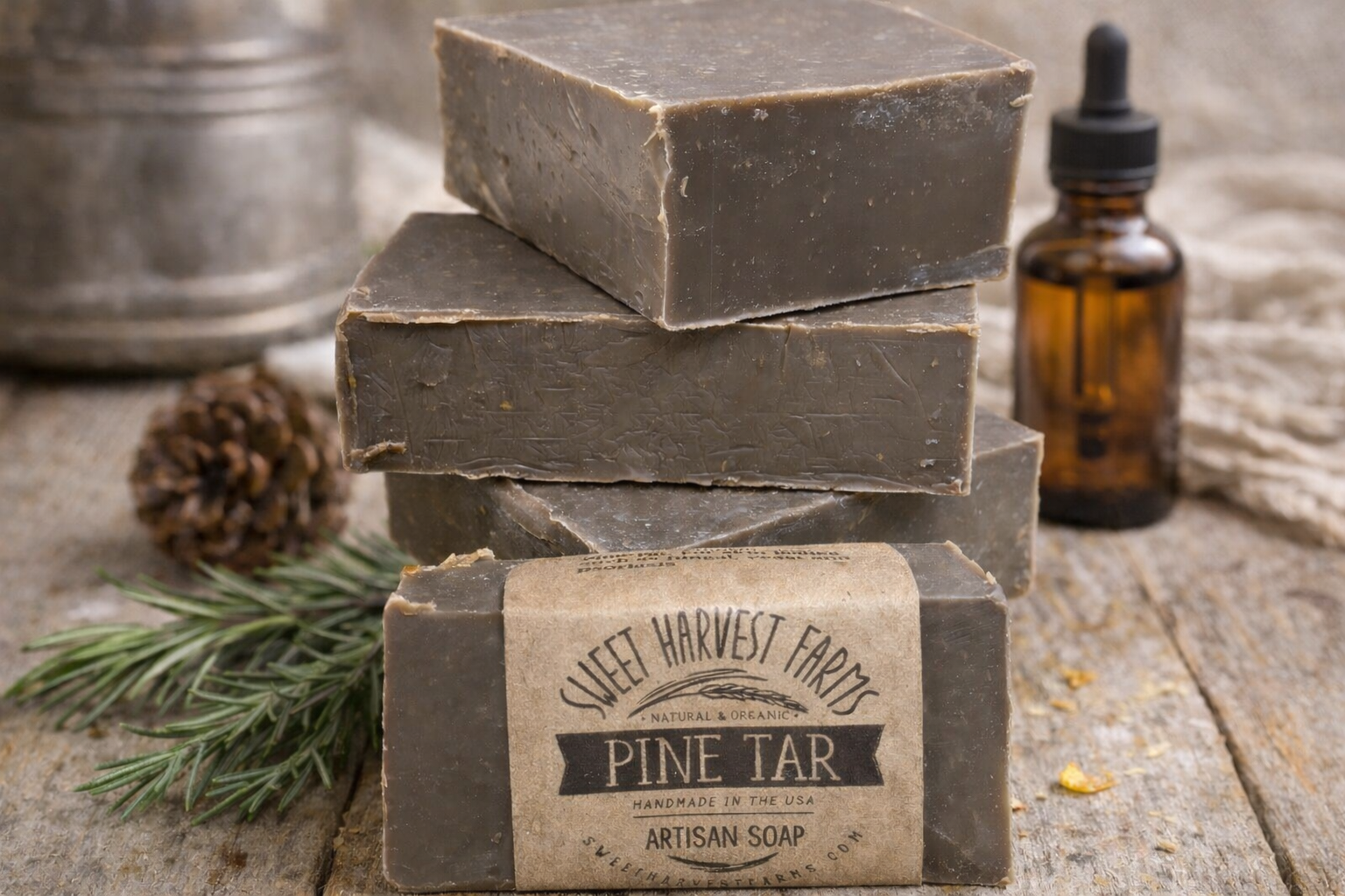 Pine Tar Organic Handmade Soap - The Original - Creosote FREE - Psoriasis, Yeast and Fungal Skin issues
