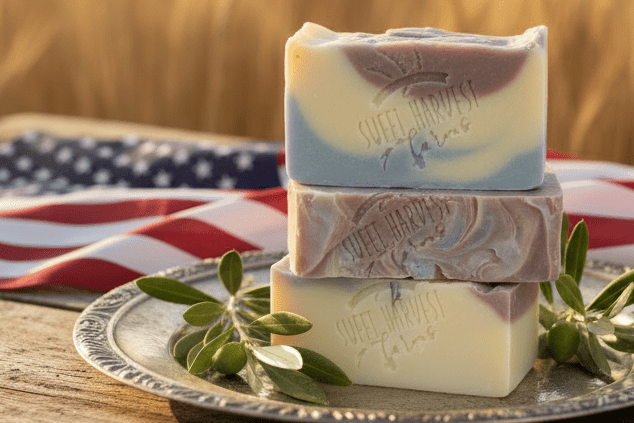 Americana Organic Handmade Soap – Bold, Bright & Clean | Sweet Harvest Farms - Sweet Harvest FarmsOrganic Handmade SoapSweet Harvest Farms