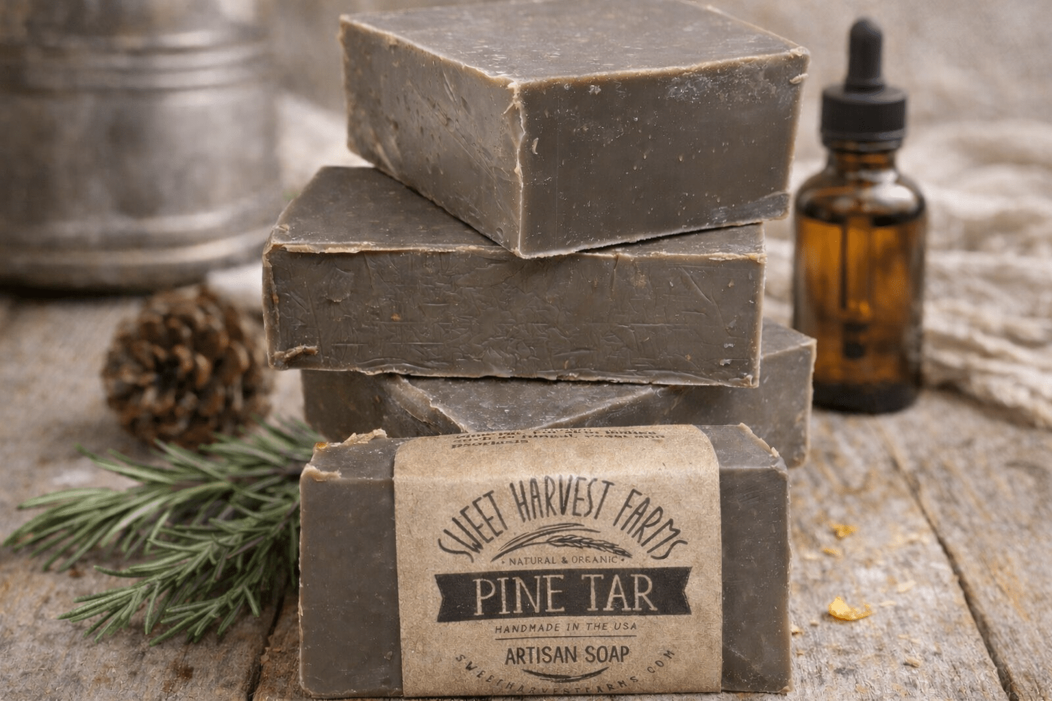 Pine Tar Organic Handmade Soap - The Original - Creosote FREE - Psoriasis, Yeast and Fungal Skin issues - Sweet Harvest FarmsOrganic Handmade SoapSweet Harvest Farms