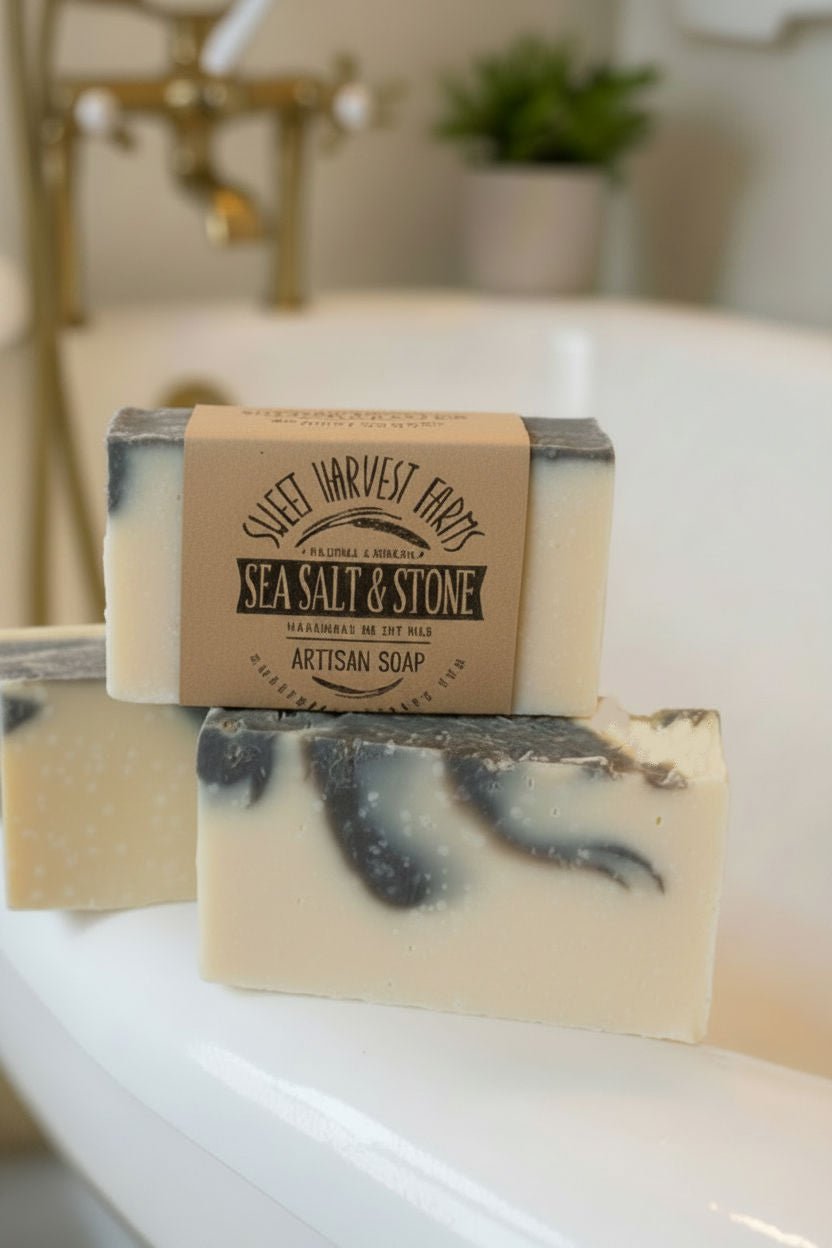 Sea Salt & Stone – Luxurious Organic Handmade French Grey Sea Salt Soap - Sweet Harvest FarmsOrganic Handmade SoapSweet Harvest Farms