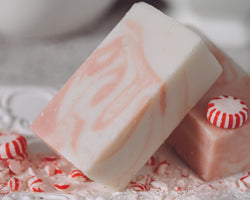 Sweet Harvest Farms Candy Cane Seasonal Organic Handmade Soap. Made frrom scratch. This organic soap will last 8-10 weeks in the shower. We also offer our wholesale organic soap po