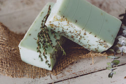 Eucalyptus Thyme Organic Handmade Soap. This natural handmade soap hydrates while it cleans. Always made from scratch. This handmade organic soap will last 8-10 weeks in the shower. We also offer our wholesale organic soap 