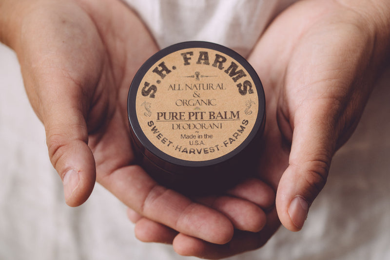 Organic deodorant that is both aluminum free and food grade. Sweet Harvest Pure Pit Balm deodorant is actually good for your skin and it works! Purchase out organic handmade deordorant and see for yourself!